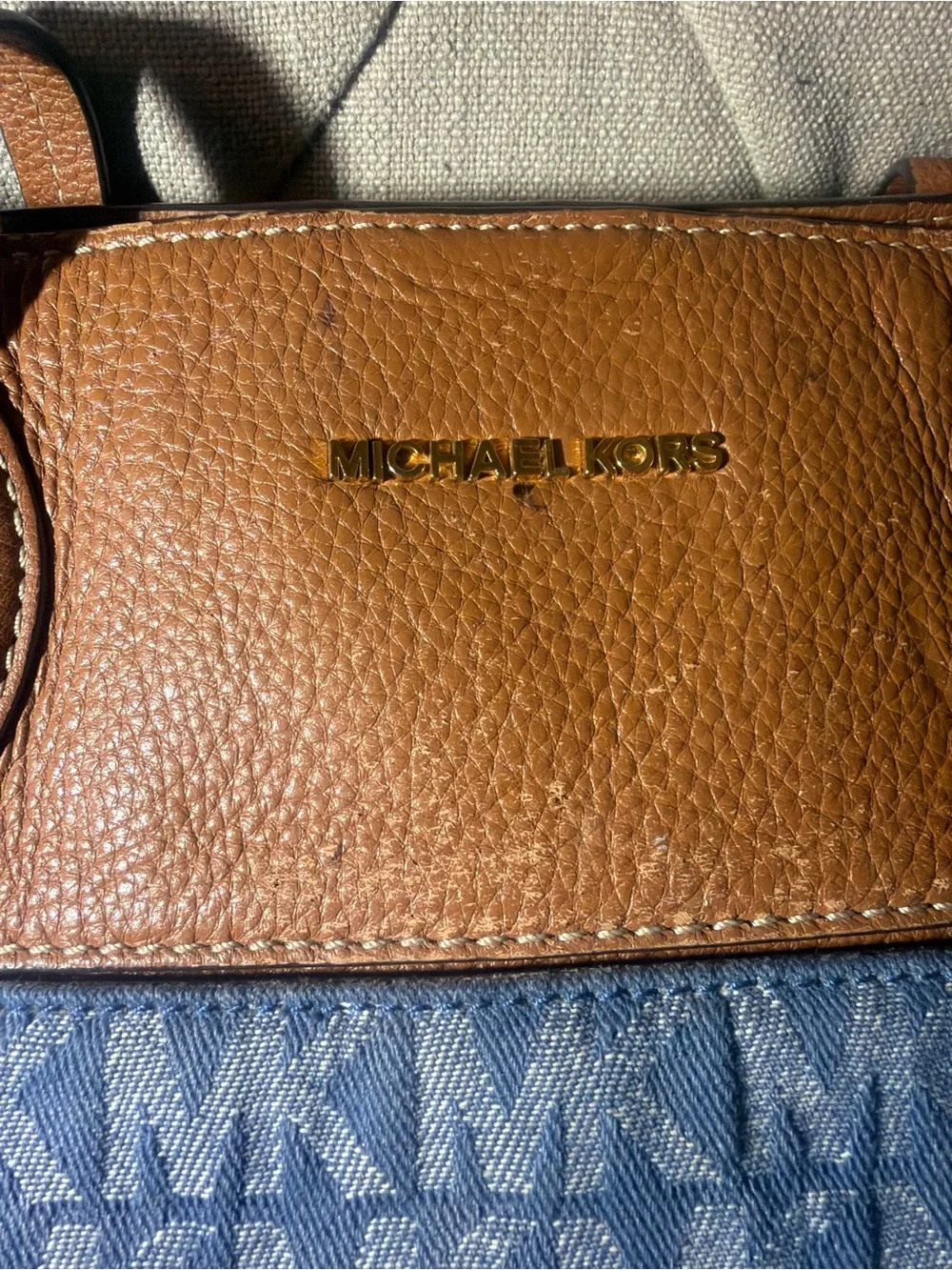Michael Kors Brown Leather & Blue Signature Tote